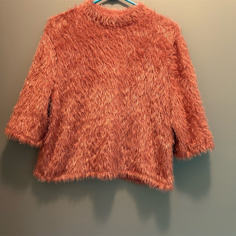 it’s Sweater Womens XL Dusty Rose Fuzzy Pullover Crew Neck 3/4 Sleeve - Picture 1 of 7